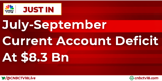 CNBCTV18Live's tweet image. July-September #CurrentAccountDeficit (CAD) at $8.3 bn Vs $30.9 bn #CAD (YoY)
