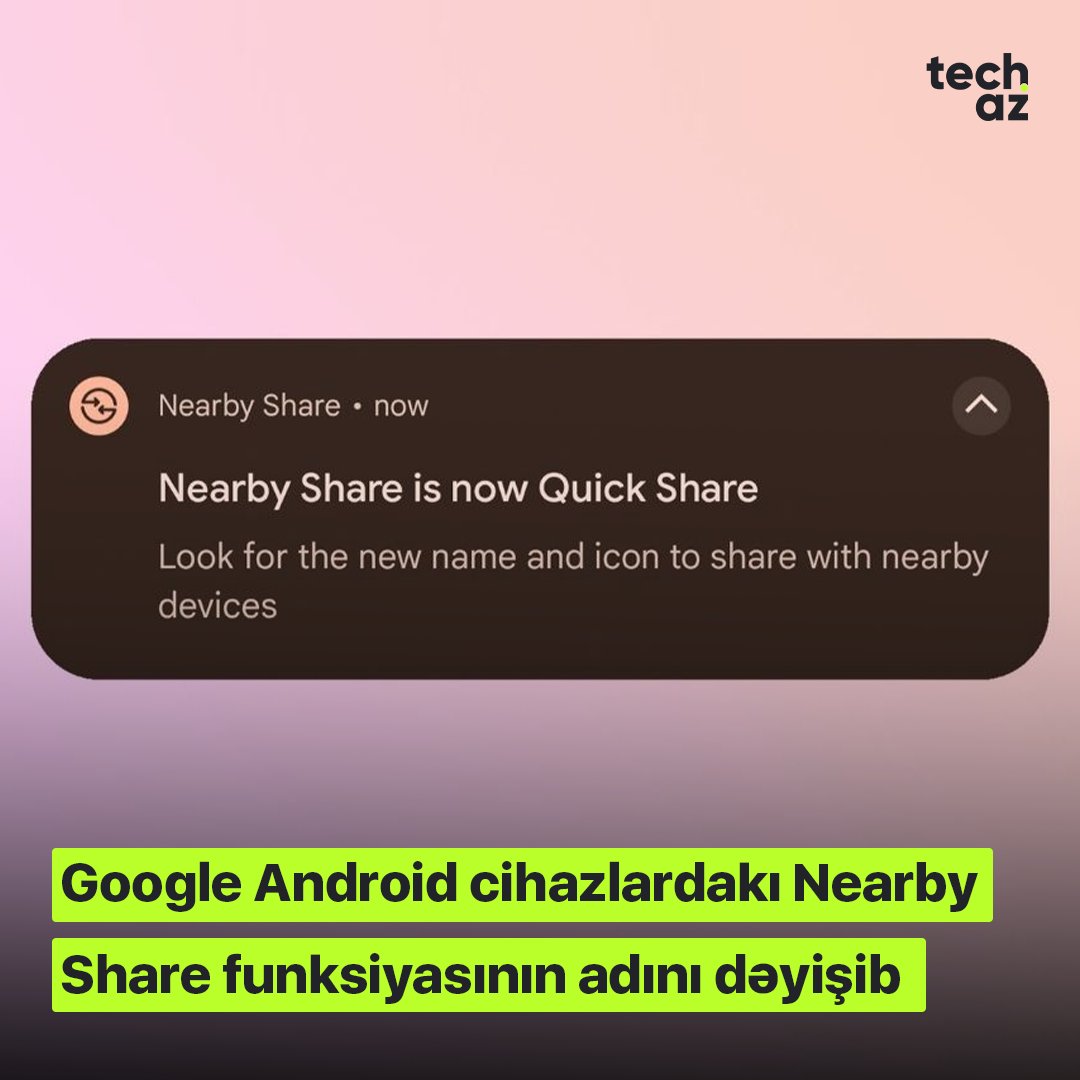 Google Android cihazlardakı Nearby Share funksiyasının adını dəyişib

Daha ətraflı: shorturl.at/bJL12

#techaz #news #google #android #nearbyshare