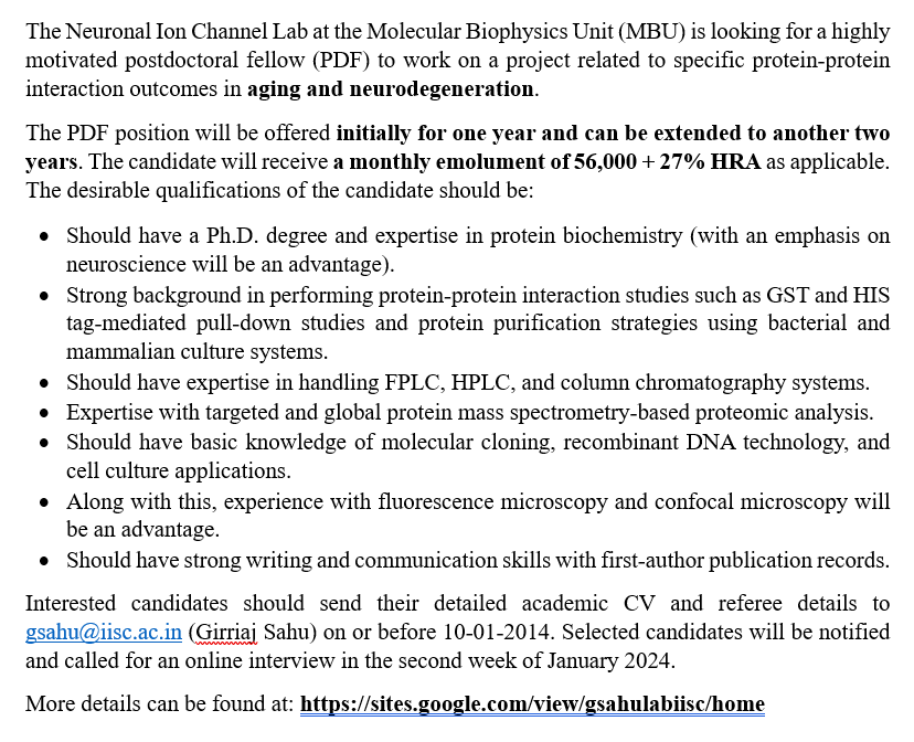 We are looking for an enthusiastic postdoc fellow with Ph.D. degree and primary expertise in protein-protein interaction and mass spectrometry-based proteomic analysis.

More details can be found at: sites.google.com/view/gsahulabi…

Please spread the word.
#postdoc #protein <a href="/ICMRDELHI/">ICMR</a>