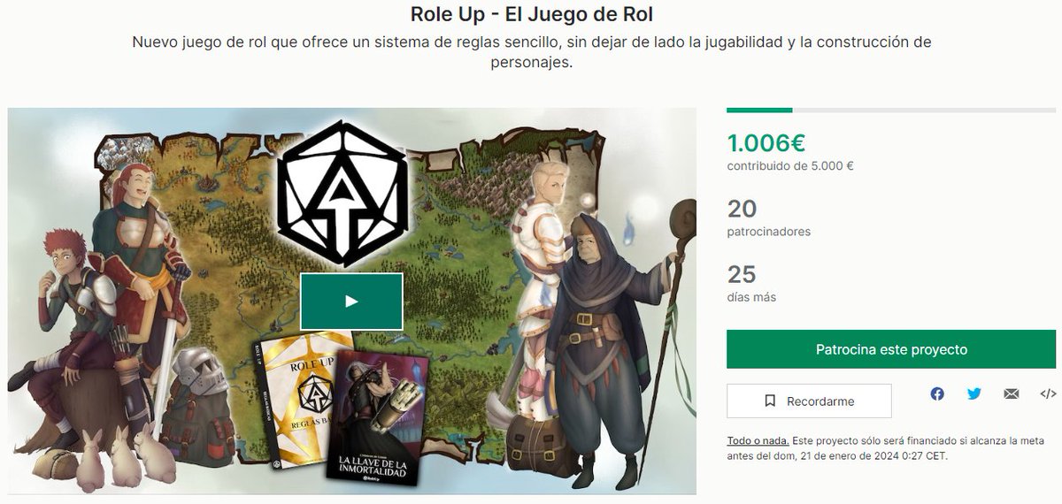 ‼Hemos llegado al 20% de financiación‼
Aún queda bastante hasta llegar a la meta, pero es un hito importantísimo.
Si quieres apoyar el proyecto, no dudes en visitar la página:
➡ Link del proyecto: kickstarter.com/projects/roleu…
Y por supuesto, compartir para aumentar su alcance.