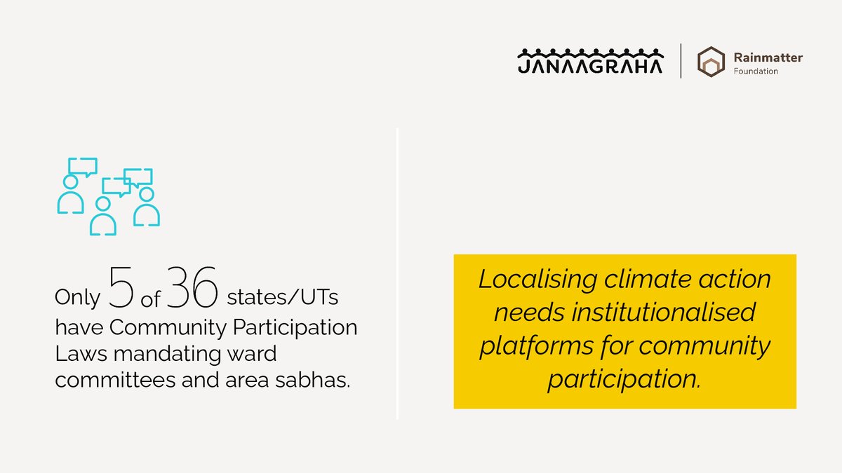 Only 5 of 35 states/UT, namely AP, Assam, Bihar, Mizoram and TN have enacted #CommunityParticipationLaw mandating formation of both #wardcommittees and #areasabhas and have notified corresponding rules across all city government categories (ASICS 2023)

#CitySystems