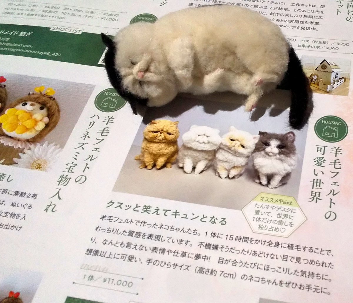 meow(<a href="/meow_felt/">meow-felt（ミャオフェルト）</a>)様の可愛い作品がリンネル2月号に掲載されています！！
我が家にお迎えした渋顔ちゃんも超絶可愛いです♡