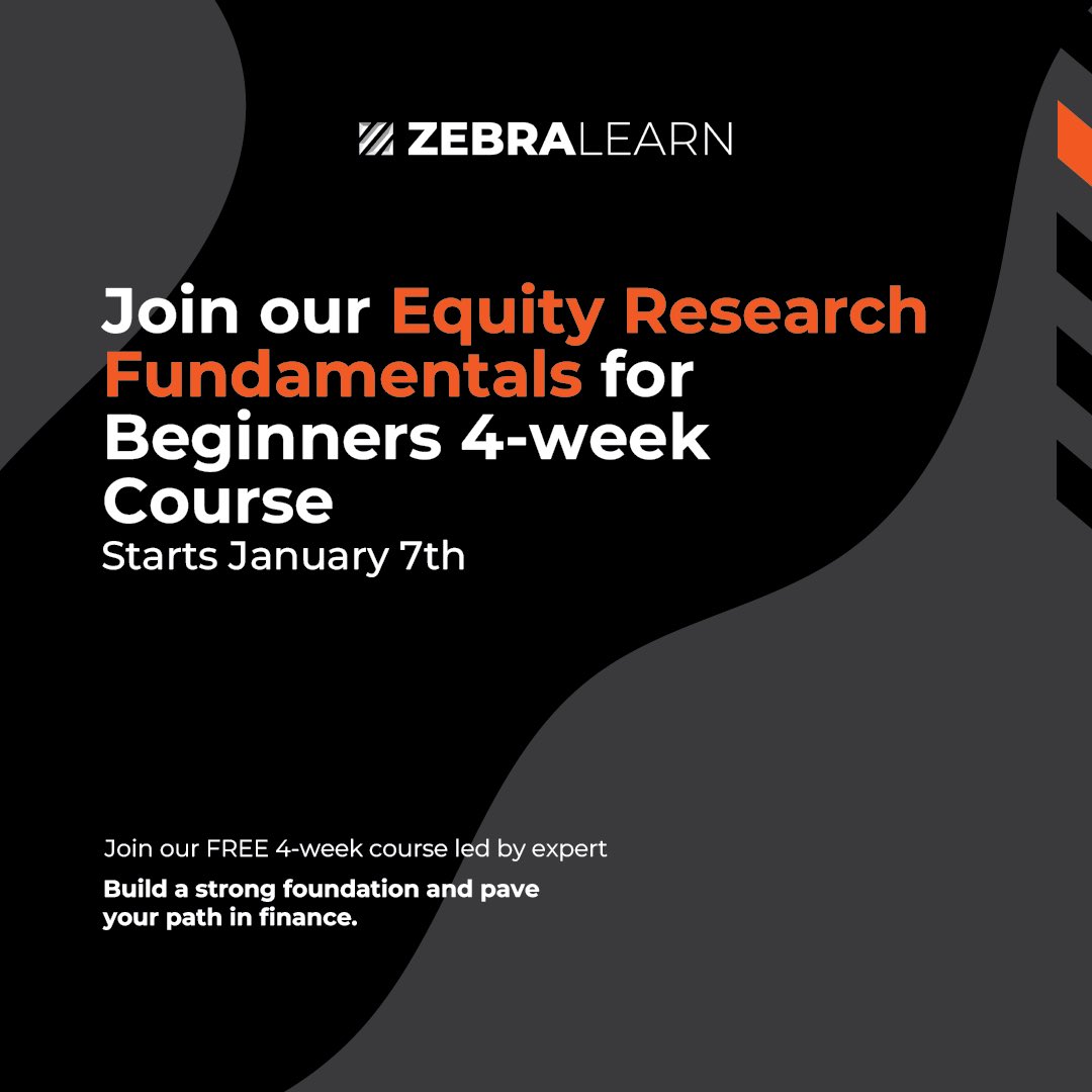 zebralearn's tweet photo. Want to build career in Equity Research but don’t know how to?

Well, we have just the right course for you to join…

Join our 4 week free equity research course taught by an expert, every weekend and gain skills to build a career. https://t.co/iDdvad8VQd