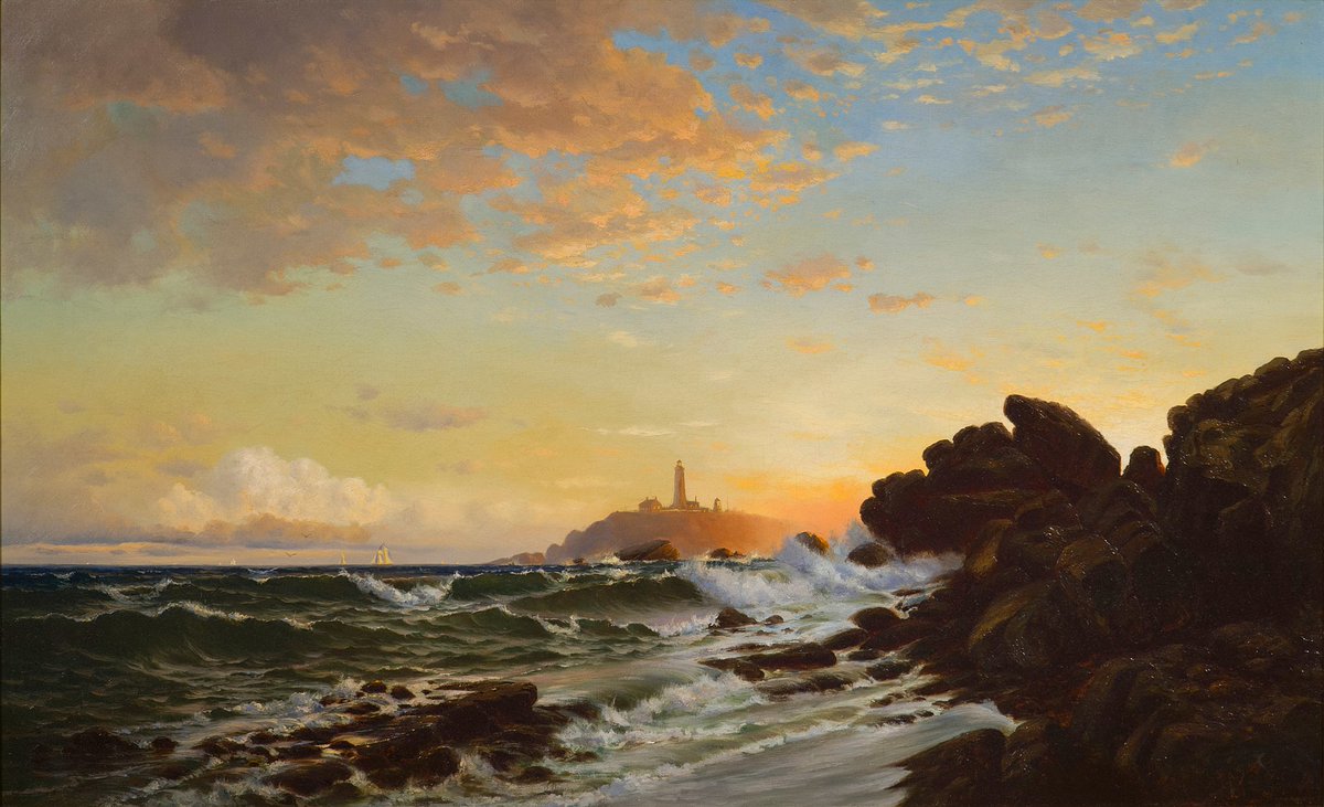 フランシス・シルヴァ《夕暮れの灯台》1878年、ヴォーズ美術館