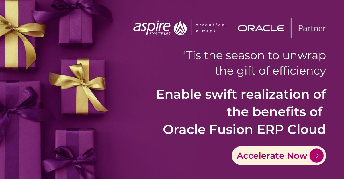 AspireSystems's tweet image. Fast-track your journey to #OracleFusion ERP Cloud bliss and savor the joy of accelerated implementation. Unwrap the magic of swift realization, making your holiday season merrier and your business merrier! blog.aspiresys.com/business-appli…

#oraclefusioncloud #fusioncloud #erp #clouderp