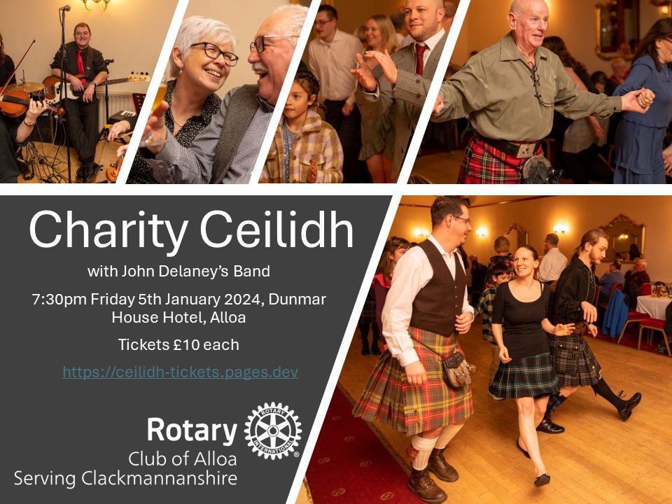 RotaryAlloa (@alloarotary) on Twitter photo Coma to our Charity ceilidh
John Delaney’s Band
7:30pm Fri 5th January 2024
<a href="/DunmarHouse/">Dunmar House Hotel</a> Tickets £10 each. Book now ceilidh-tickets.pages.dev Coma to our Charity ceilidh
John Delaney’s Band
7:30pm Fri 5th January 2024
<a href="/DunmarHouse/">Dunmar House Hotel</a> Tickets £10 each. Book now ceilidh-tickets.pages.dev