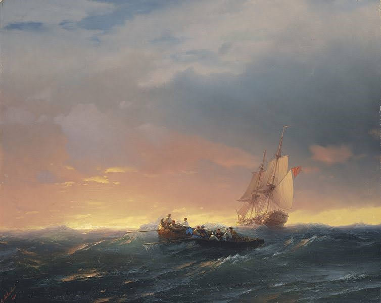 イヴァン・アイヴァゾフスキー《日の出の小舟》1850年頃