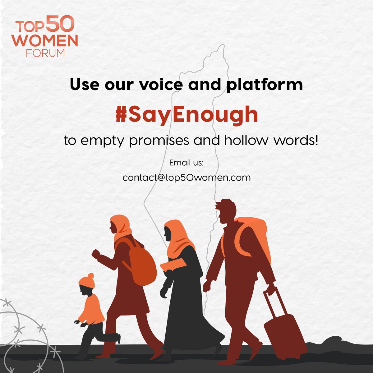 #SayEnough to the devastation left behind by war!

Let our voices amplify the cries of those suffering silently, demanding justice for the victims.

Email us: contact@top50women.com or DM us

#Top50WomenForum #Top50 #PalestinianWomen #WomenofPalestine #TheyAreSoulsNotNumbers