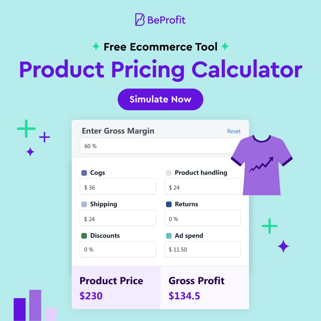 BeProfit_co's tweet image. Free tool alert! 🔔
Pricing products is tricky, but it can be easier. We’ve opened up one of our solution’s features to the public for free - the Product Pricing Simulator. Give it a try and see how different prices affect your gross profit.
#ecomtools
hubs.li/Q02dt0vS0