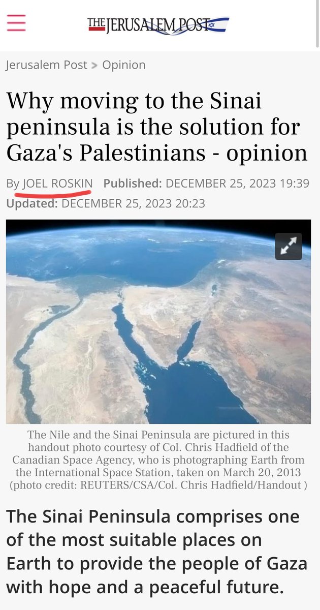 Israeli geography professor Joel Roskin Dec 18: Ethnically cleansed Palestinians should go to the Al-Mawasi strip in south Gaza Dec 25: Ethnically cleansed Palestinians should go to the Sinai Desert in Egypt 🤷