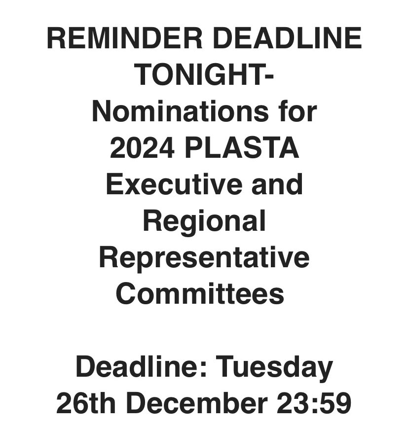 🚨🚨PLASTA EXEC COMMITTEE 2024- apply now for a wide range of roles and regional representatives! Deadline midnight tonight, AGM Thursday 28th with hustings starting 8pm!🚨🚨 plasta.org/about/plasta_e…