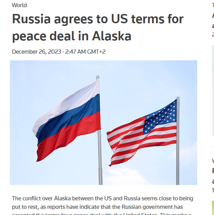 🚨BREAKING: Russia has accepted US terms for peace deal regarding the conflict in Alaska
The terms are:
Russia withdraws entirely from the occupied regions
Chukotka Autonomous Okrug will be demilitarised temporarily