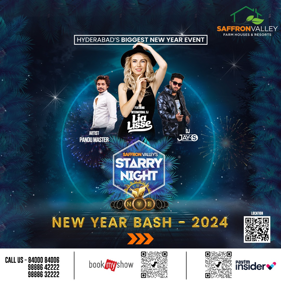 'Saffron Valley: Where New Year’s Eve becomes a legendary tale. Join us for a night of rhythm, lights, and pure magic! Let's make 2024 unforgettable.'
#SaffronNYE2024
#RockTheNight
#SaffronBash2024
#NewYearExtravaganza
#DanceInto2024
#SaffronCountdown