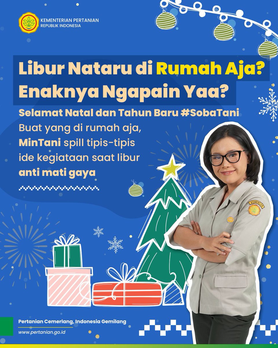 kementan's tweet image. Liburan ke luar kota ❎
Liburan di rumah aja ✅

Jangan khawatir Mintani temenin dan kasih ide kegiatan di rumah yang anti mati gaya.

Simak postingan MinTani berikut ini untuk informasi selengkapnya ya.

#Tipsliburan #kementerianpertanian