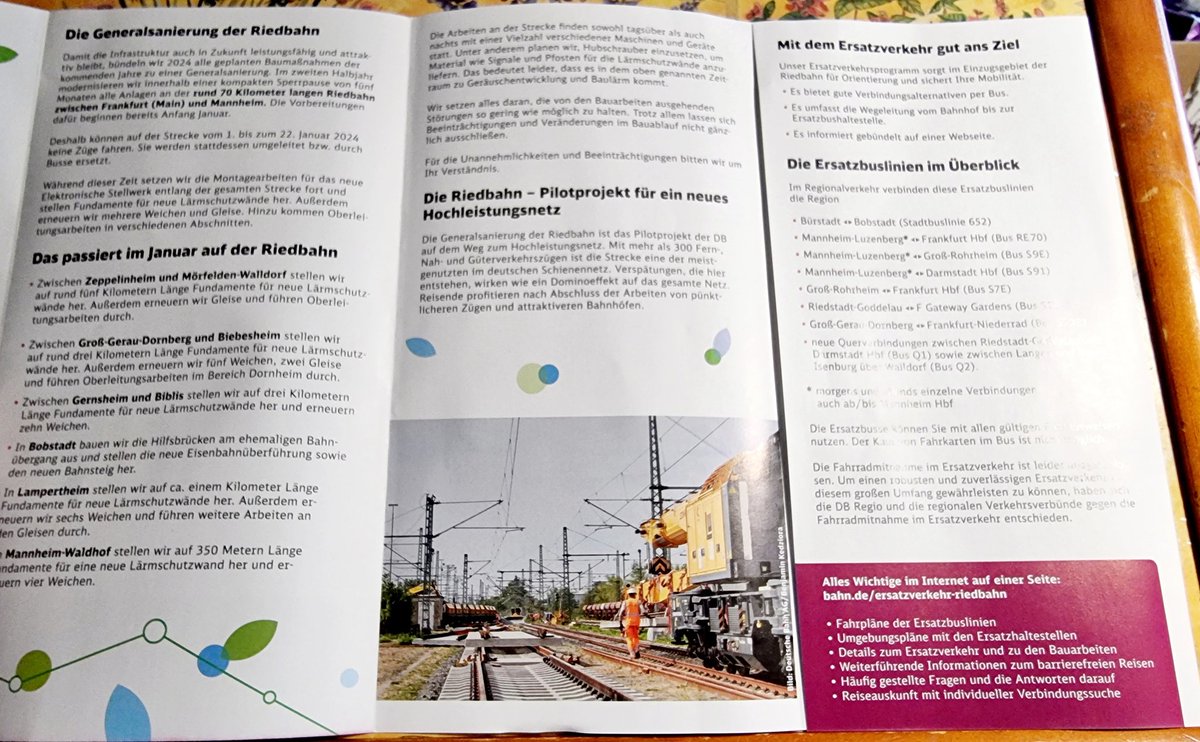 Earlier this week, this leaflet dropped through the Briefkasten, to alert us to disruption we can expect on the Riedbahn, which is one of the busiest rail corridors in 🇩🇪 (Das Dorf is located along the Riedbahn, so we are directly affected). DB is investing in the rail network!