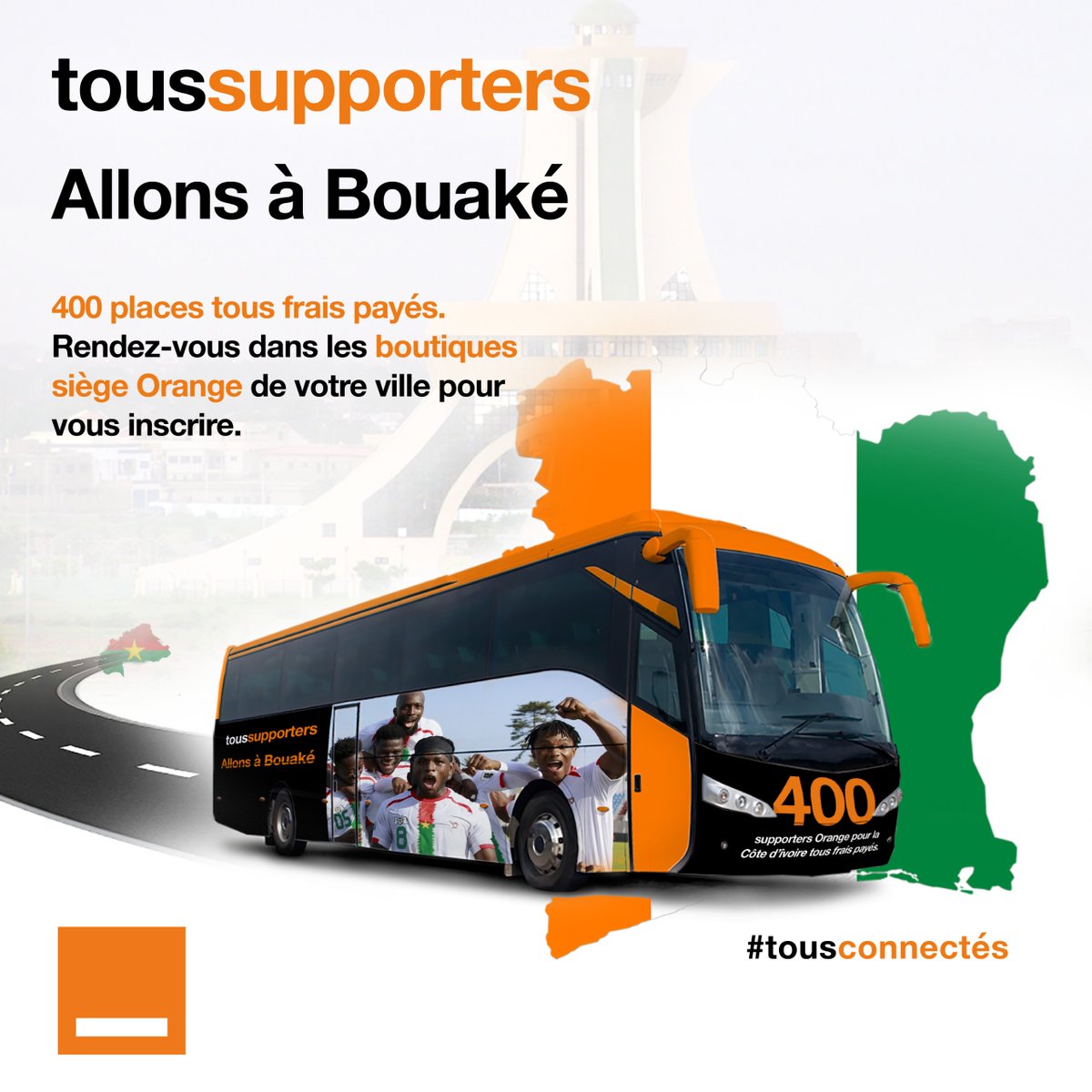 OrangeBurkina's tweet image. 𝐀𝐥𝐥𝐨𝐧𝐬 𝐚̀ 𝐁𝐨𝐮𝐚𝐤𝐞́

Rendez-vous dans les boutiques siège Orange de votre ville pour vous inscrire et tentez d&apos;être sélectionné.

Orange, fier sponsor officiel des #Étalons. 

#TousSupporters #TousConnectés