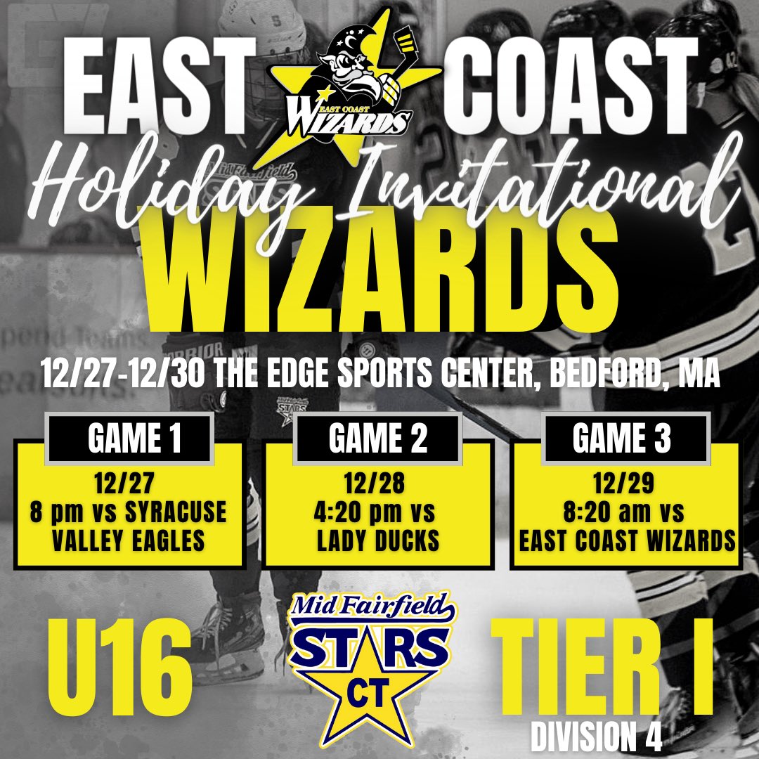 stars_mid's tweet photo. East Coast Wizards Holiday Invitational 12/27 - 12/30 
The Edge Sports Center, Bedford MA

Let’s Go Stars!
@NEGHL_hockey https://t.co/OZOtk2dwGT