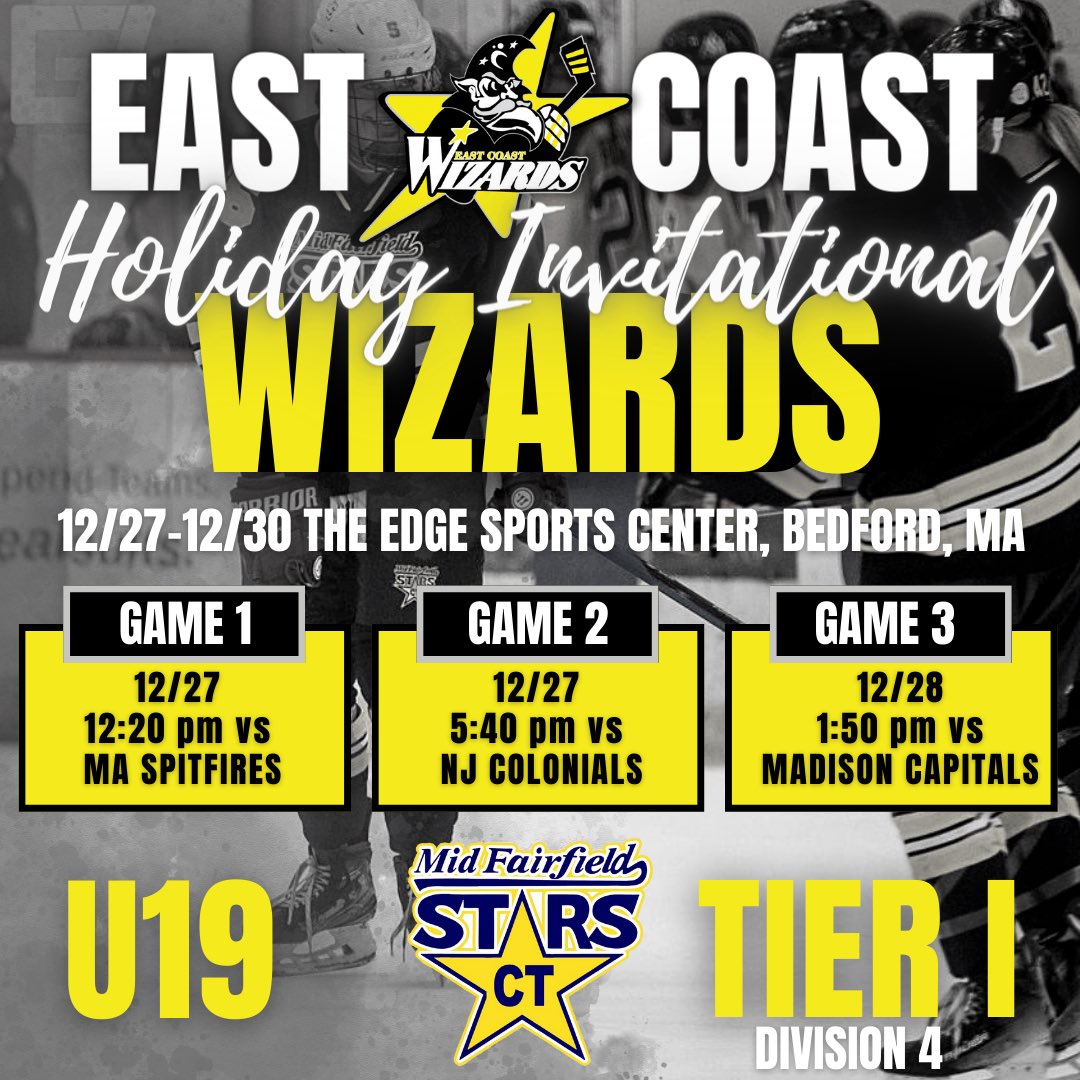 stars_mid's tweet photo. East Coast Wizards Holiday Invitational 12/27 - 12/30 
The Edge Sports Center, Bedford MA

Let’s Go Stars!
@NEGHL_hockey https://t.co/OZOtk2dwGT