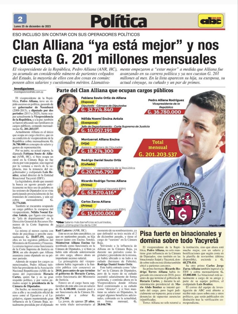 Además de renunciar Pedro Aliana debería pedir disculpas por estos sueldos casi inmorales para este país donde la mayoría apenas gana el mínimo y muchos ni eso.