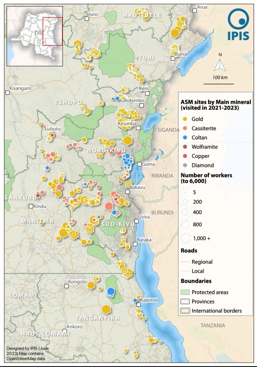Carte des indices miniers de la partie Est de la RDC (IPIS, 2023).