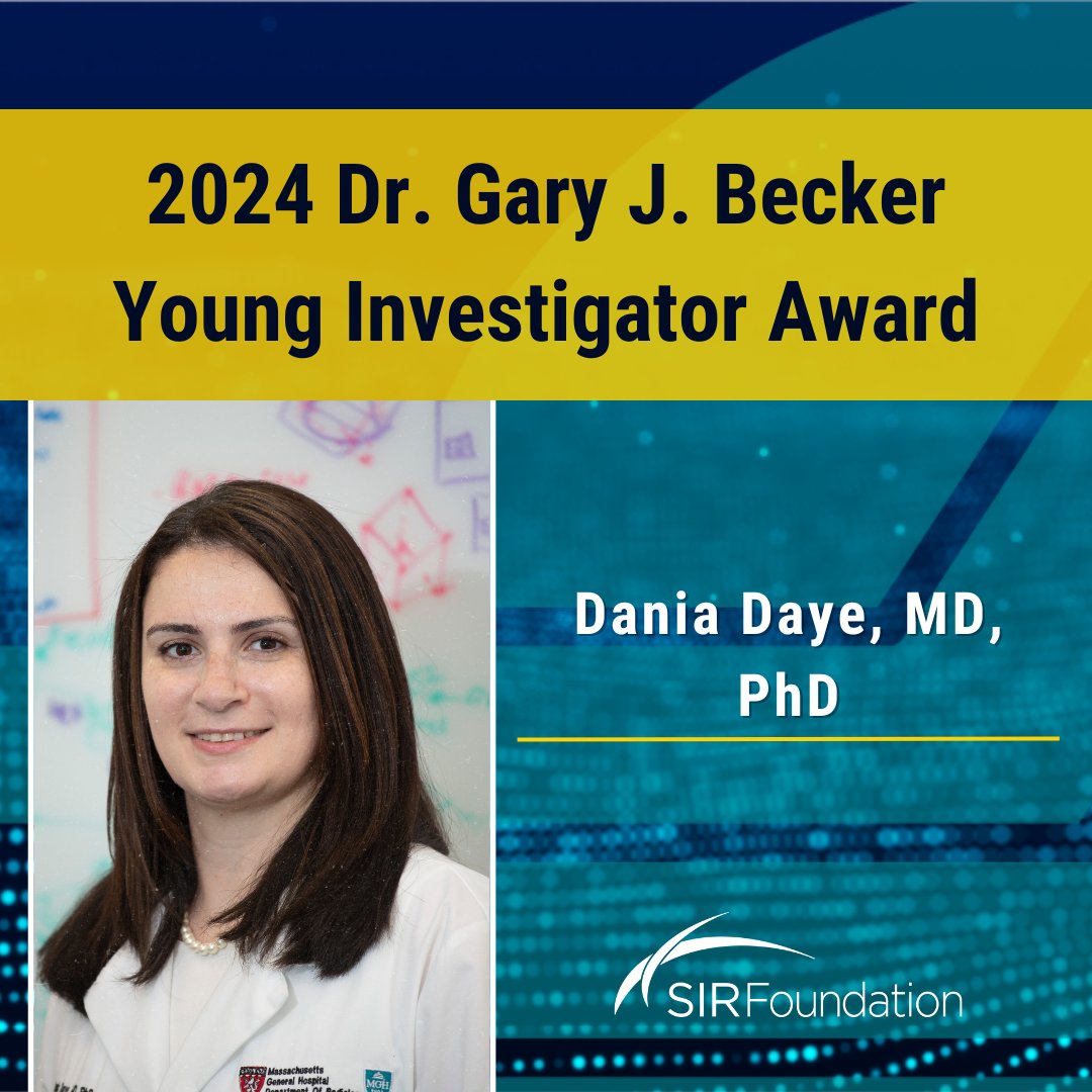 #SIRFoundation: Congratulations to the Dr. Gary J. Becker Young Investigator Award recipient, Dania Daye, MD, PhD! We want to congratulate you on your outstanding clinical science research and promising future in interventional radiology. brnw.ch/21wFC1V