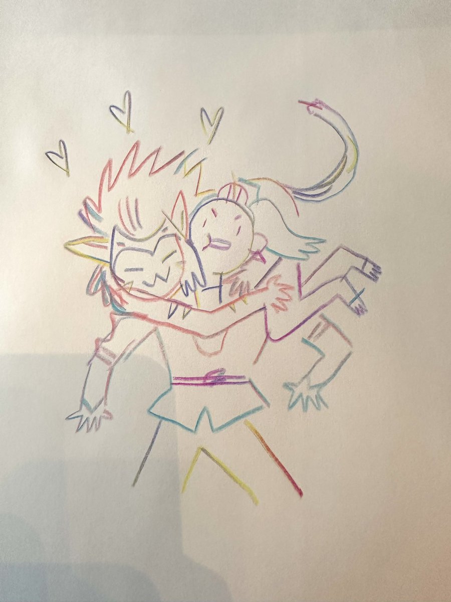 Drawing with the cool rainbow pencils my niece and nephew got for Christmas, here is a cat and a princess