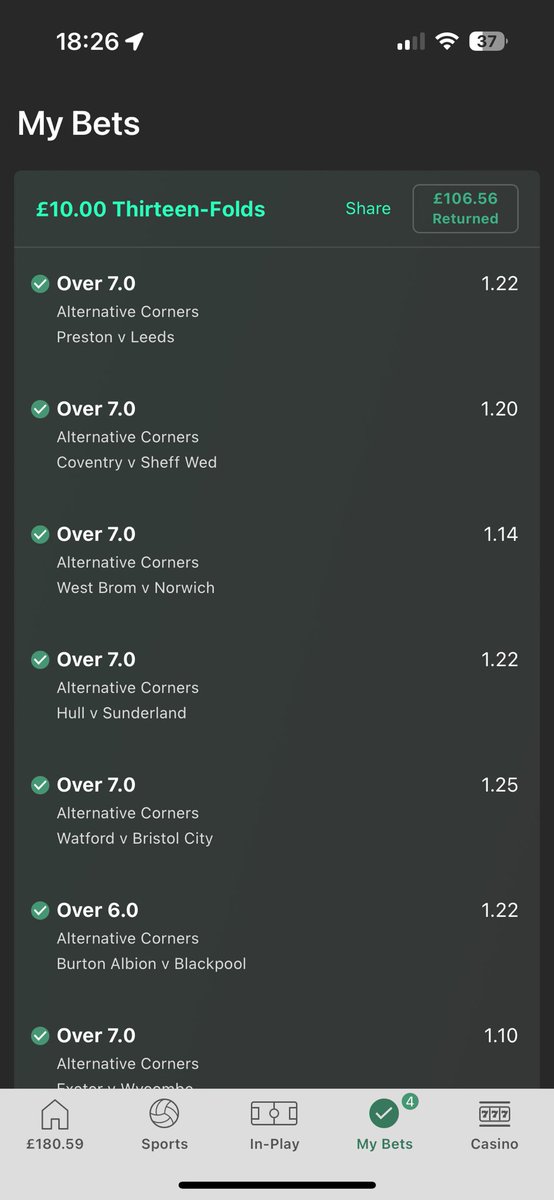 manytips's tweet photo. 13 Fold Corner bet at 10/1 landed earlier https://t.co/QuHLqLT34E