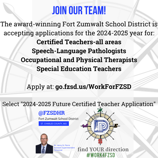 FZSDSUPT's tweet image. Looking for something to do other than take the tree down or stand in line to make those returns?  Now&apos;s the time to complete an application for a teaching position for the 2024-25 school year in Fort Zumwalt! Come and be a part of our great team! #FZEquiptoexcel #Work4FZSD