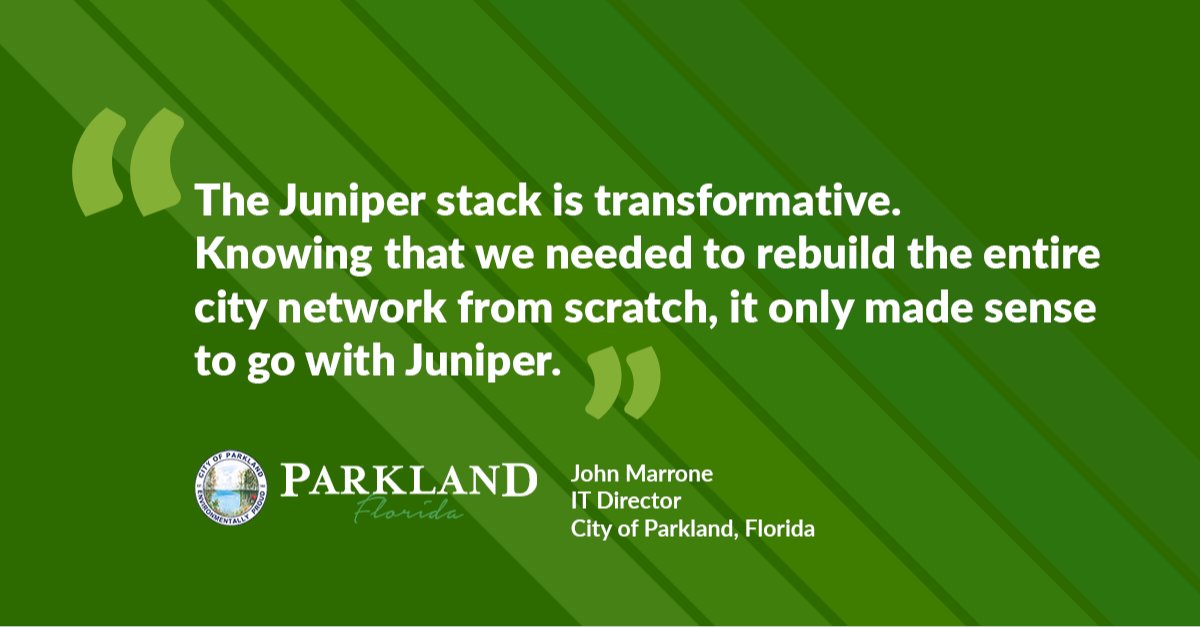 KendraAWalsh's tweet photo. The @CityParklandFL achieved 95% reduction in network-related trouble tickets and free Wi-Fi availability. Discover how they transformed their network foundation with @JuniperNetworks’ #AI-driven solutions:  https://t.co/WZEthjWfvG https://t.co/rOSmiLgAfI