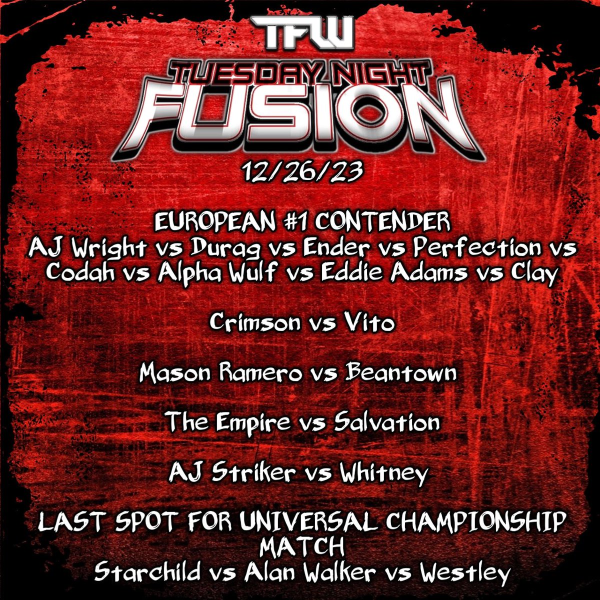 TFW Tuesday Night FUSION goes LIVE tonight @ 8pm PST/11pm EST on <a href="/Twitch/">Twitch</a>! Come by &amp; kick some arse w/ <a href="/KingDGAF/">🇵🇷TJPunkBAYBAY🇵🇷</a> and the crew!  twitch.tv/tjpunknationba… #WWE2K23 #CAW #FYP #esport #WrestlingCommunity #twitch