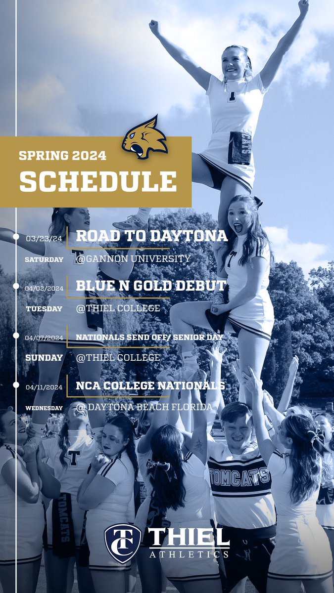 thiel_cheer's tweet photo. Spring 2024 Schedule #TCCheer #CollegeCheer #TomCats https://t.co/esPCuhgAWA