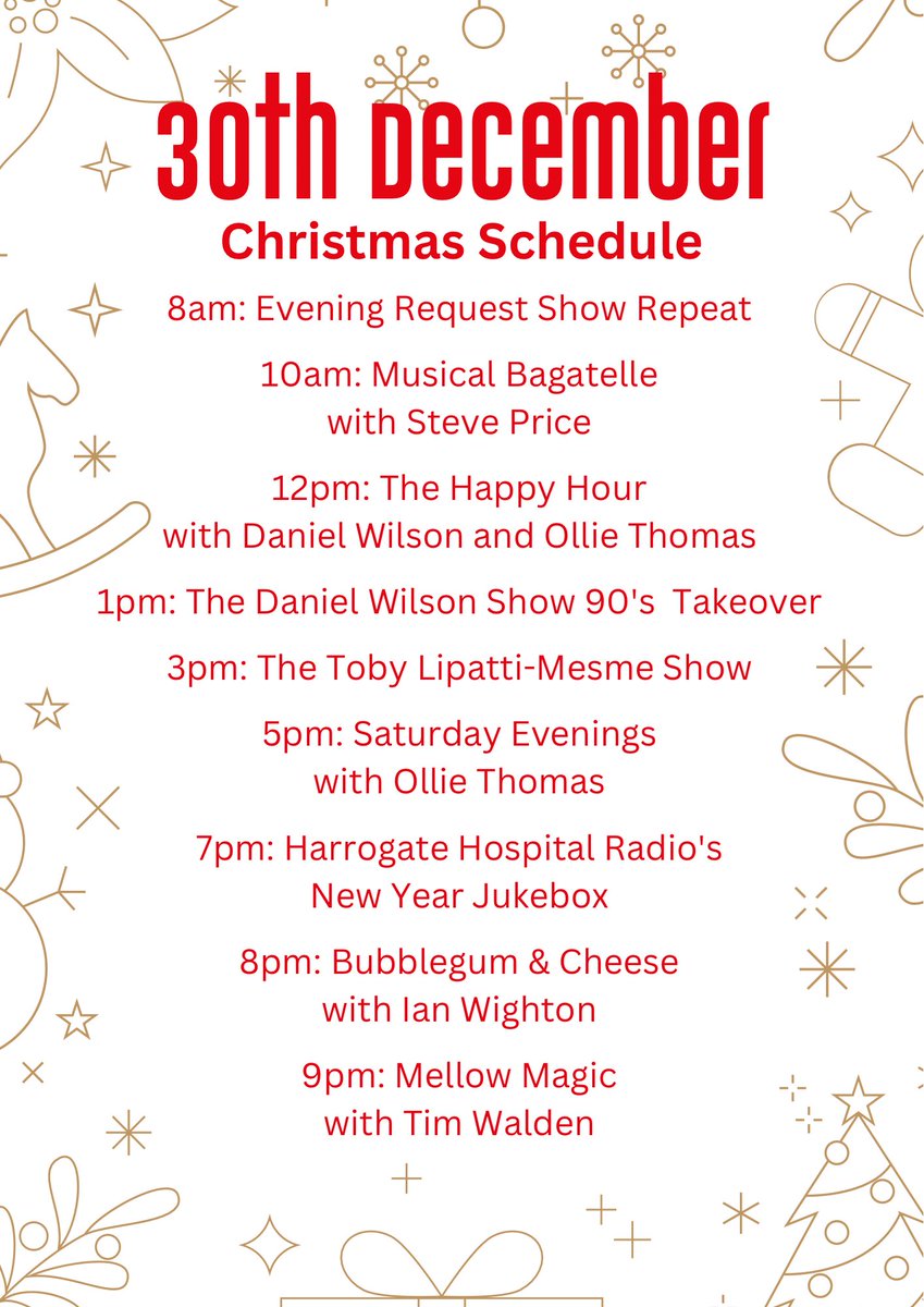 Our festive schedule continues. Listen via our new app, online, on your smart speaker or on 95.3FM