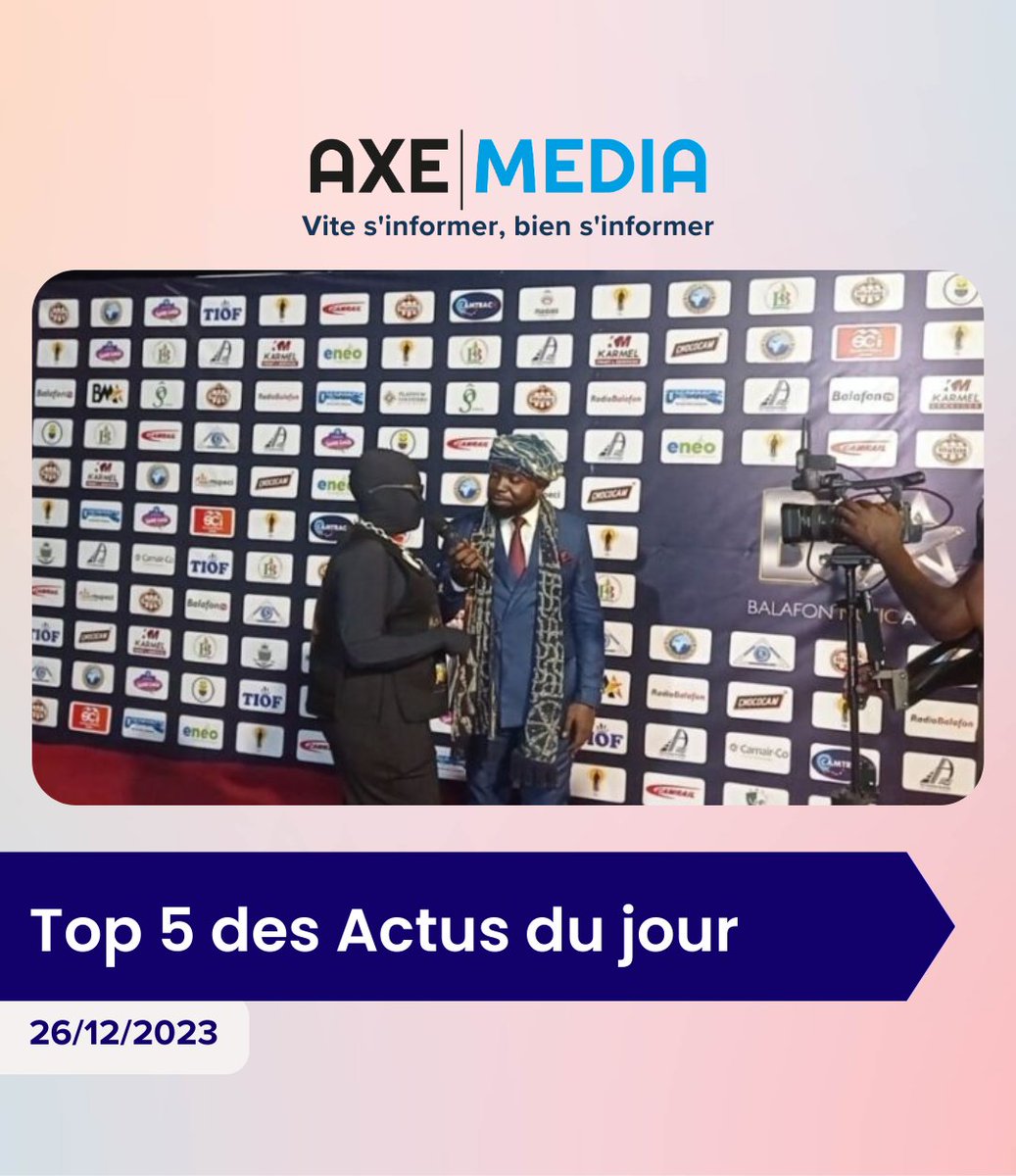 axemedia2023's tweet photo. En une minute, votre résumé de l'actualité du jour 🚨
#axemedia #actudujour #Cameroun #MTN #Danpullo #Chococam #Balafon #Fadillesorcier #HCR #réfugiés
#Congo #BrazzaMall #RDPC #Biya https://t.co/AJ8mGT4BGs