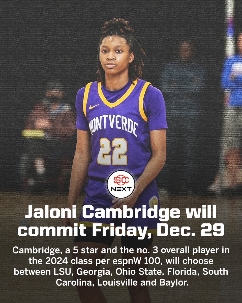 5 ⭐️ Jaloni Cambridge will make her college commitment LIVE on SC Next Instagram December 29th 👀✍️