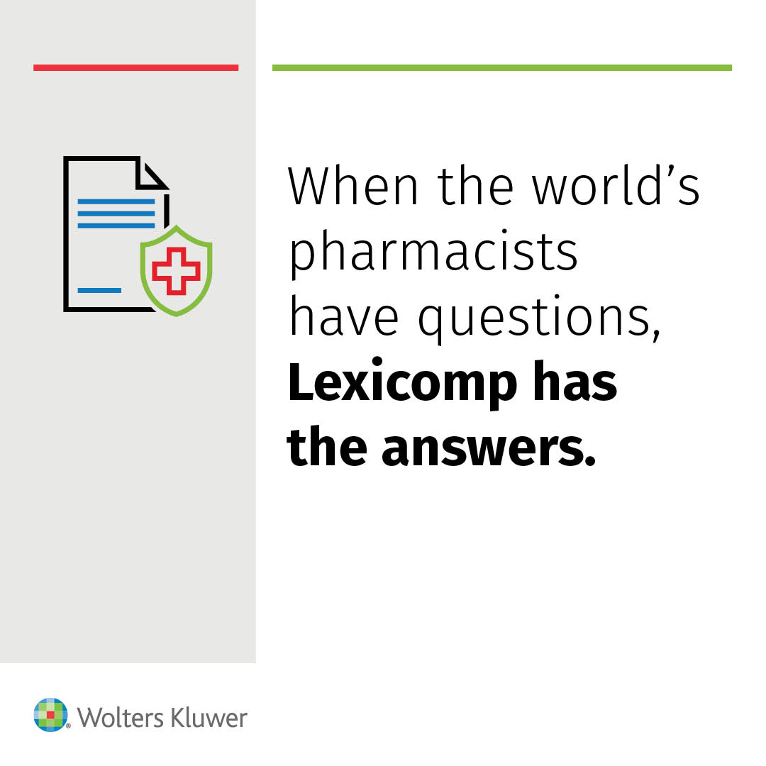 UpToDate's tweet photo. Our latest infographic illustrates how #Lexicomp helps #pharmacists make informed decisions using up-to-date, relevant drug information. Download now to learn why 6.5 million clinicians trust our drug monographs: https://t.co/9lFpFSWGjB https://t.co/Y4BxbgoEBv