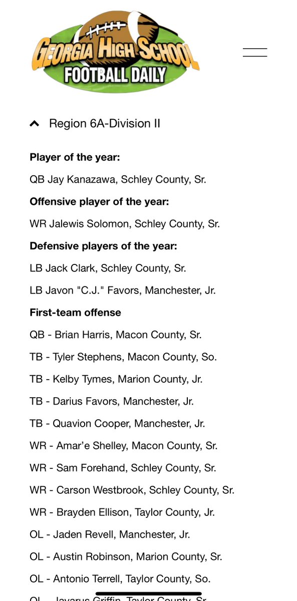 Thankful to receive “First Team - Special Team All Region” honors for Chattahoochee County’s football season as our team’s punter. My experience will never be forgotten! <a href="/JshJacobson/">Josh Jacobson</a> <a href="/AScholarsBrand/">Maye</a> <a href="/TAProfileAPP/">TAP APP</a> <a href="/TopPreps/">Top Preps #1 Scouting and Promotional Services</a>
