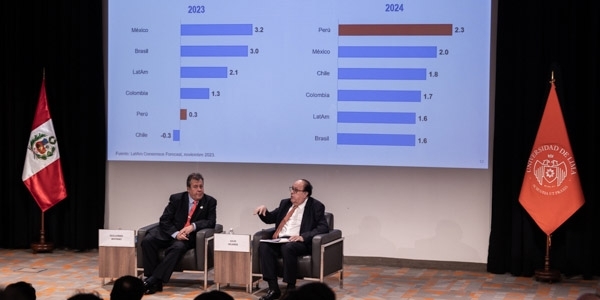 udelima's tweet photo. #ULEventos La economía peruana podría tener un crecimiento significativo el próximo año. Así lo señaló Julio Velarde, presidente del @bcrpoficial, durante la conferencia “Retos de la política monetaria en un entorno de inflación global persistente”. https://t.co/nX8tuYr32f https://t.co/4uaIM7YbtP