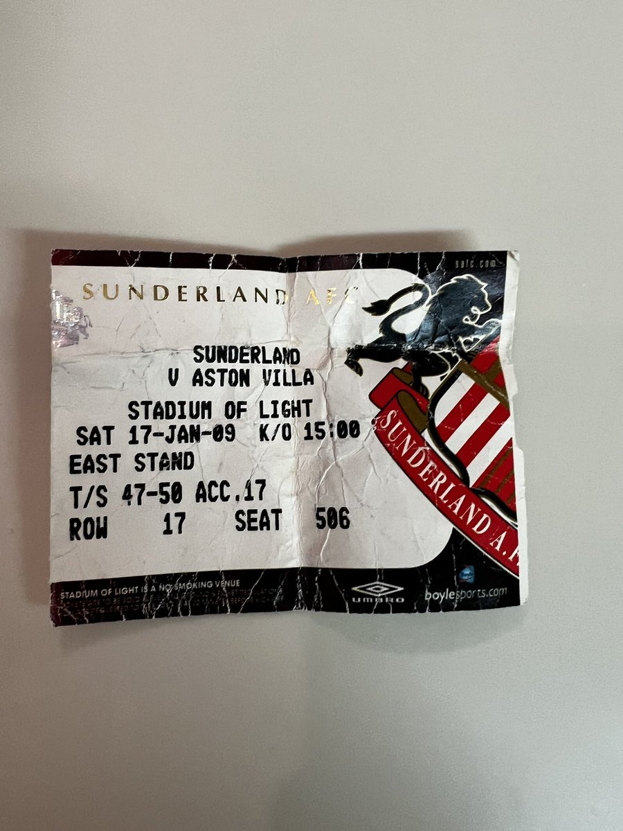 stevemoofficial's tweet photo. Dad just found this in his coat pocket.  Another memory of a 3 hr journey to the SOL for 0 points. There’s been so many 😂 #SAFC. https://t.co/Vp34REF22l