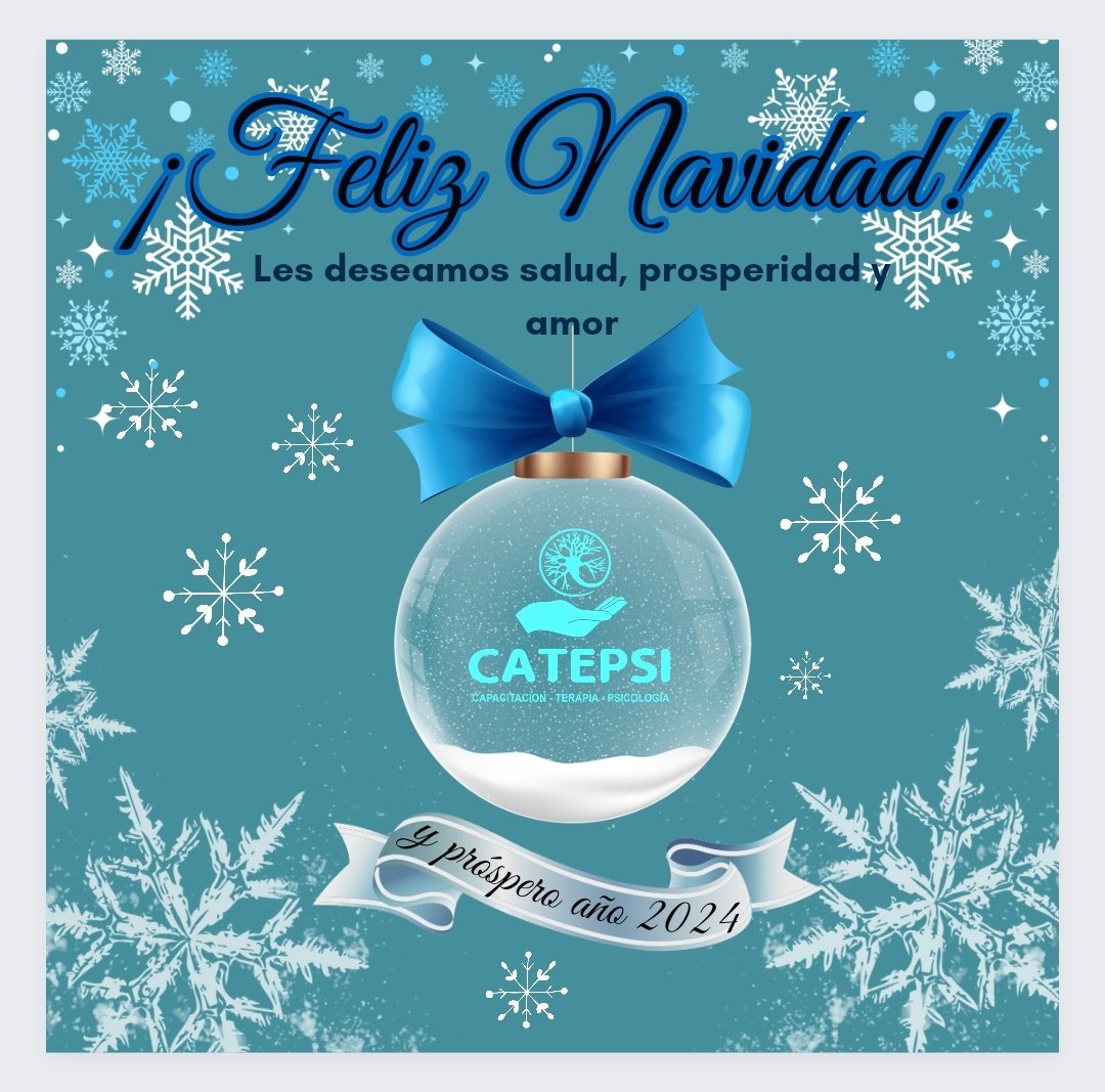 catepsi's tweet photo. CATEPSI
Centro de Capacitación y Terapia Psicológica Integral 
Les desea Feliz Navidad, siempre a su servicio por una salud integral de todos.

#FelizNavidad #añonuevo https://t.co/xbaPinS0oq