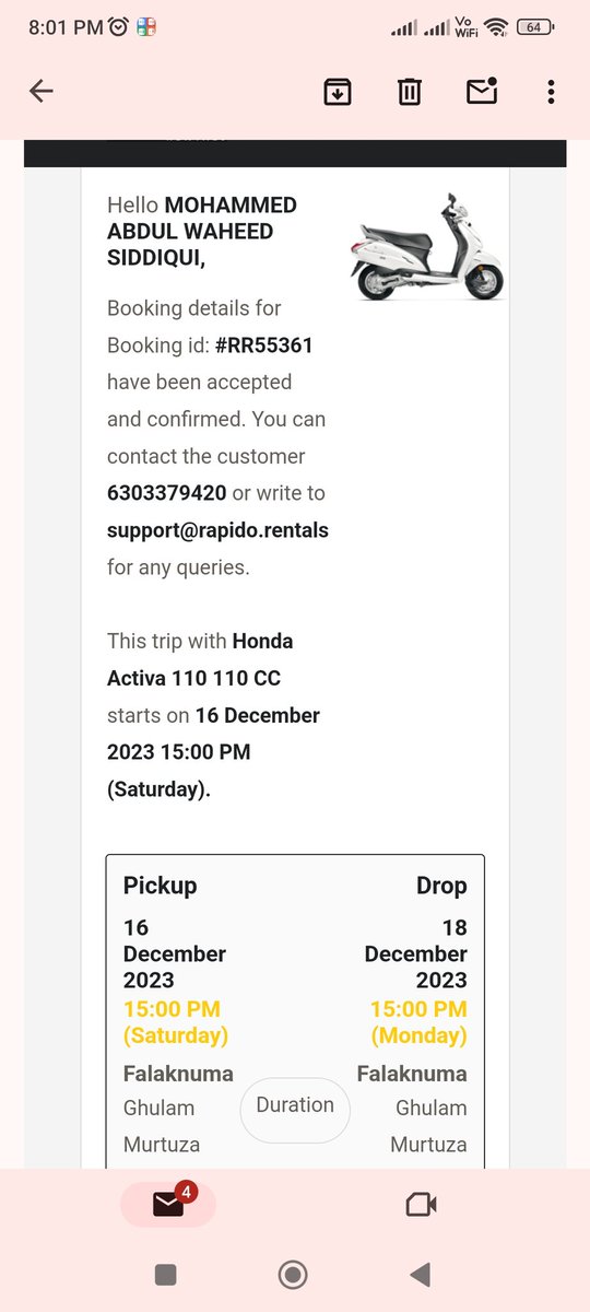 waheederp's tweet photo. Call from neither customer nor rapido vendor support, I don't know what to do now tomorrow I will reach police for help, rapido company why irresponsible, just providing customer and taking commission, I had to take action against RAPIDO COMPANY AND CUSTOMER https://t.co/Dr31wVpBDl