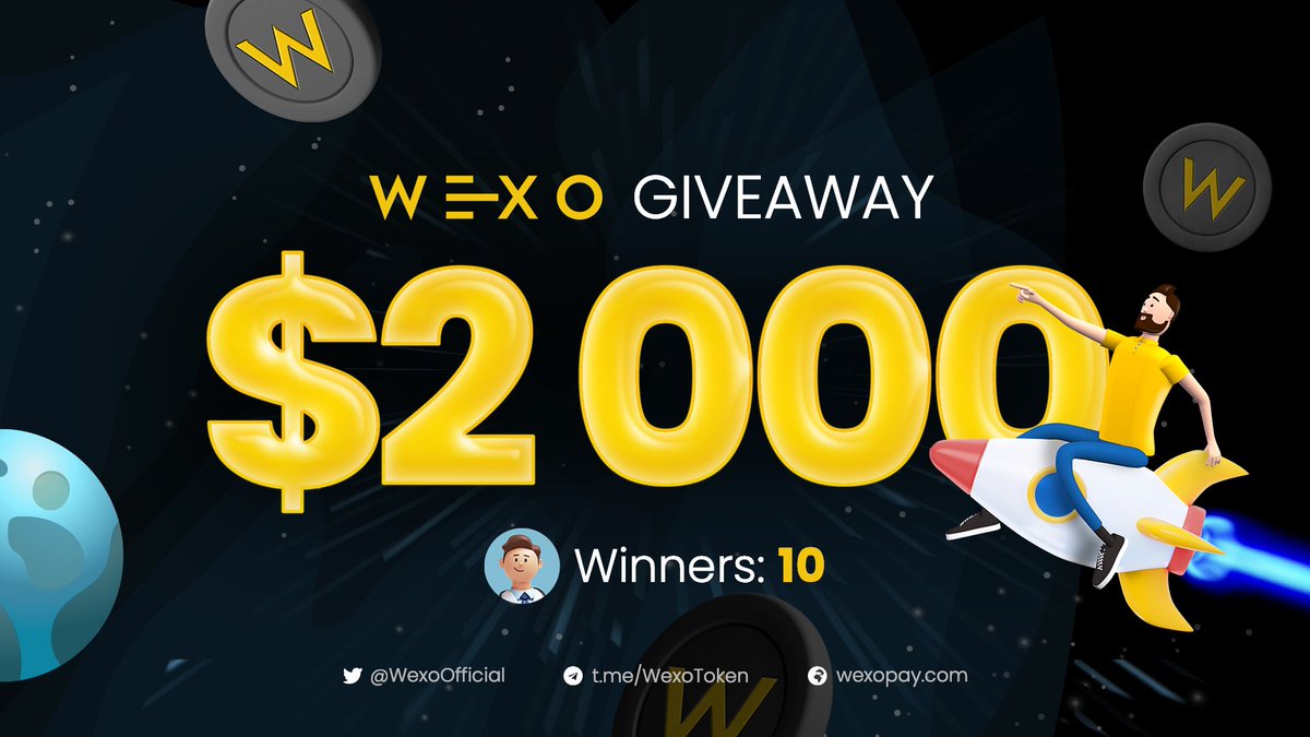 📣 WEXO GIVEAWAY 📣

💰 Value: 2 000 USDT
🏆 Winners: 10 (200 USDT)
📅 End Date: December 28, 2023

Mandatory Tasks:
1️⃣. Join our Telegram: t.me/WexoToken
2️⃣. Follow our Twitter <a href="/WexoOfficial/">Wexo</a>
3️⃣. Retweet &amp; Like this post