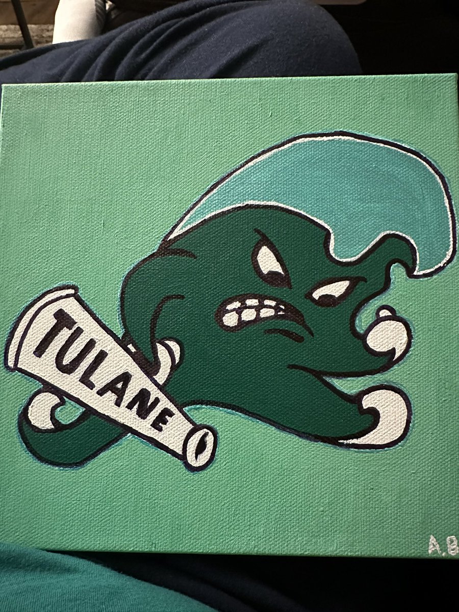 SaintPel0514's tweet photo. One of my favorite daughters painted this for me for Christmas. #RollWave #Tulane #AngryWave https://t.co/7DSagay72y
