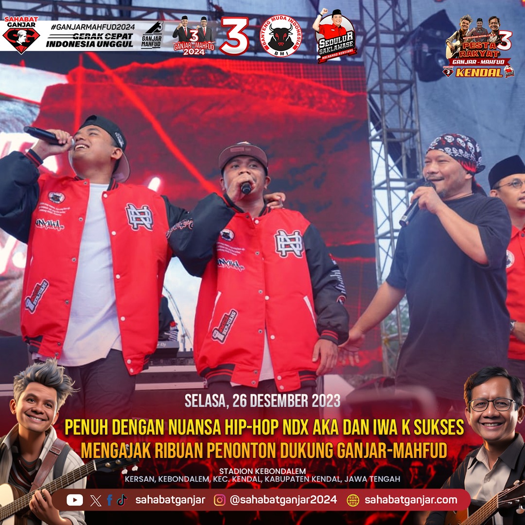 #PestaRakyatKendalPecahaik
Keren abis! 
NDX AKA dan Iwa K bikin gebrakan besar di panggung Pesta Rakyat Ganjar-Mahfud.