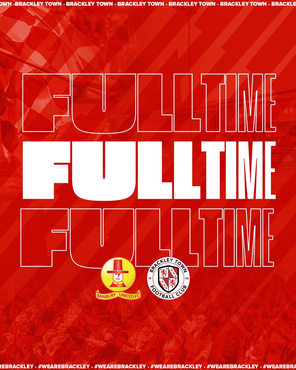 BrackleyTownFC's tweet photo. FULL-TIME: Brackley take all three points here in Banbury this afternoon.

Safe travels home Saints fans!

Banbury United 0-1 Brackley Town

#WeAreBrackley 🔴⚪️ https://t.co/nTL6wQ4VuW