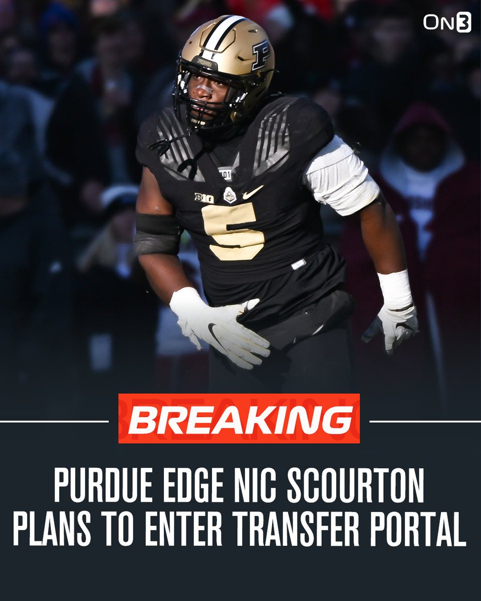 TransferPortal's tweet photo. NEWS: Purdue EDGE Nic Scourton plans to enter the NCAA transfer portal, @BruceFeldmanCFB reports.

Scourton had 50 tackles, 15.0 TFLs, and 10.0 sacks this season👀

https://t.co/RSWbT1nmqN https://t.co/QsEOBM4GKL
