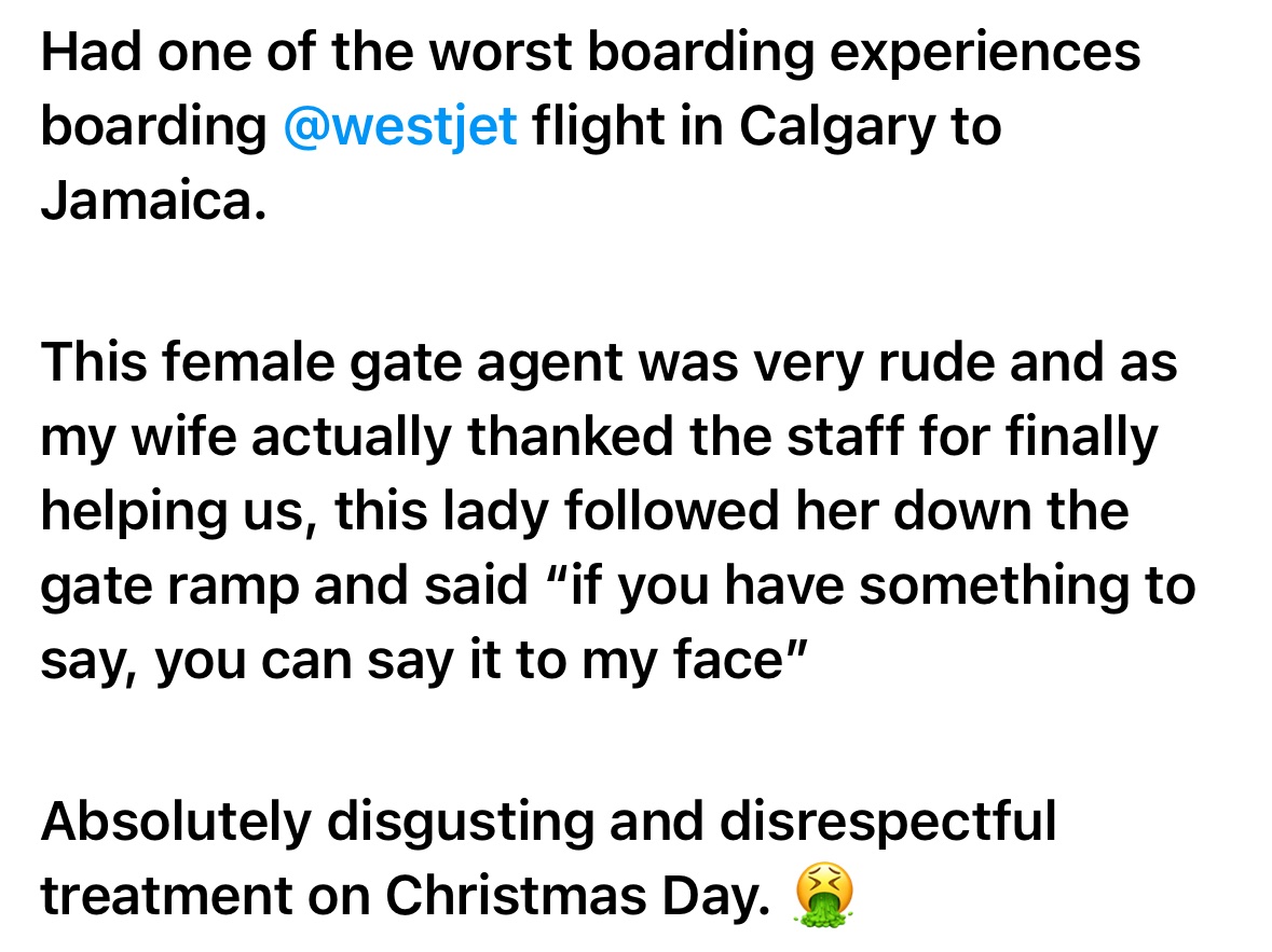Irishmeetsworld's tweet photo. Terrible @WestJet https://t.co/05LbWzCXGw