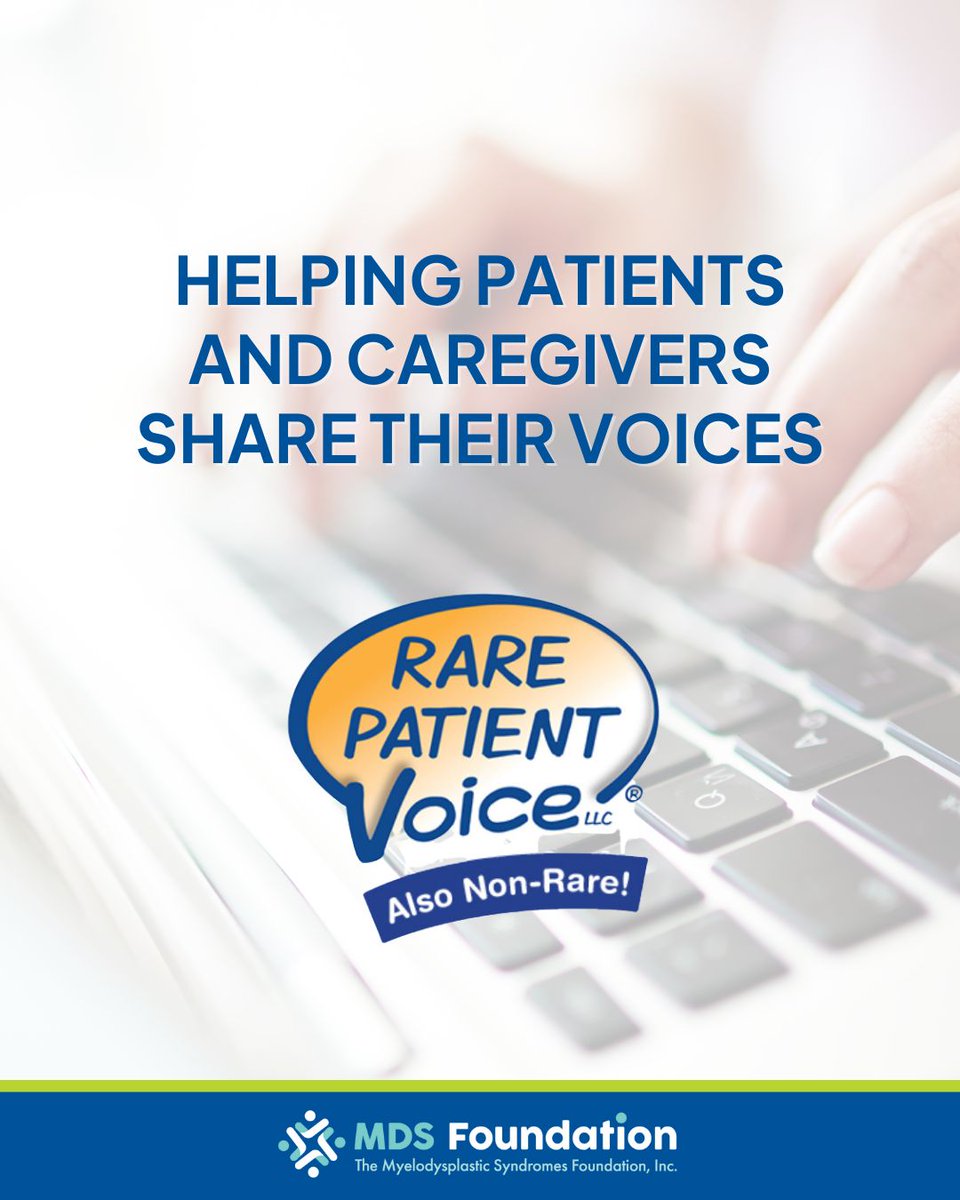 MDSFoundation's tweet photo. Make your voice count.
Rare Patient Voices extends an invitation to MDS patients and family caregivers to share their valuable insights through a compensated survey.
Sign up today: https://t.co/4zPgL1q9hw
#MDSResearch #MDSTreatment https://t.co/JgCjwBThRz