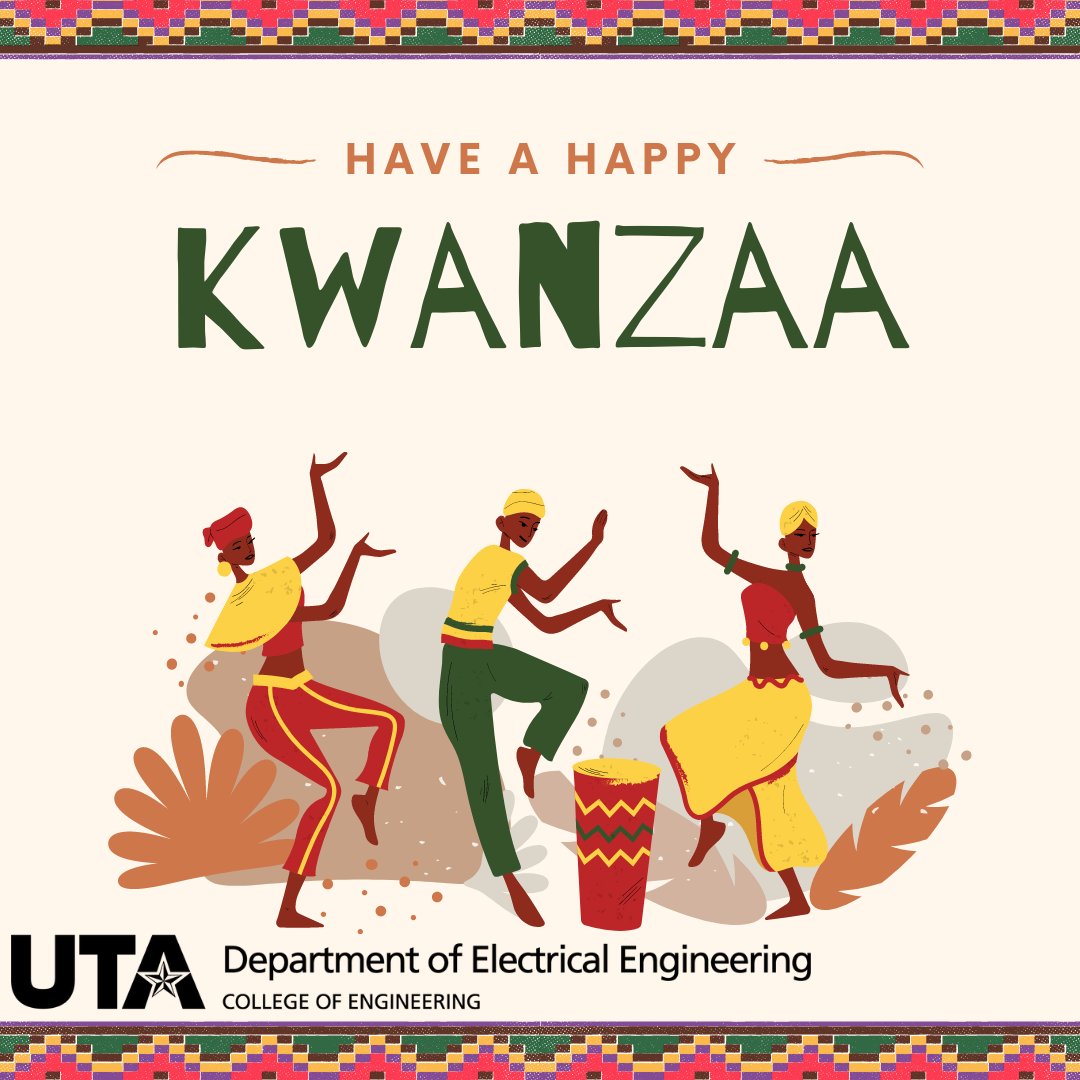 UTArlingtonEE's tweet photo. Happy Kwanzaa, EE Students! 🖤💚❤
Celebrated from 12/26/2023 - 01/01/2024!
💡 Did you know that Kwanzaa isn't a religious holiday but a cultural holiday? This allows anyone to come together and celebrate African American culture!
#utamavs #utaeletricalengineering #kwanzaa https://t.co/eJgRD7zb6U