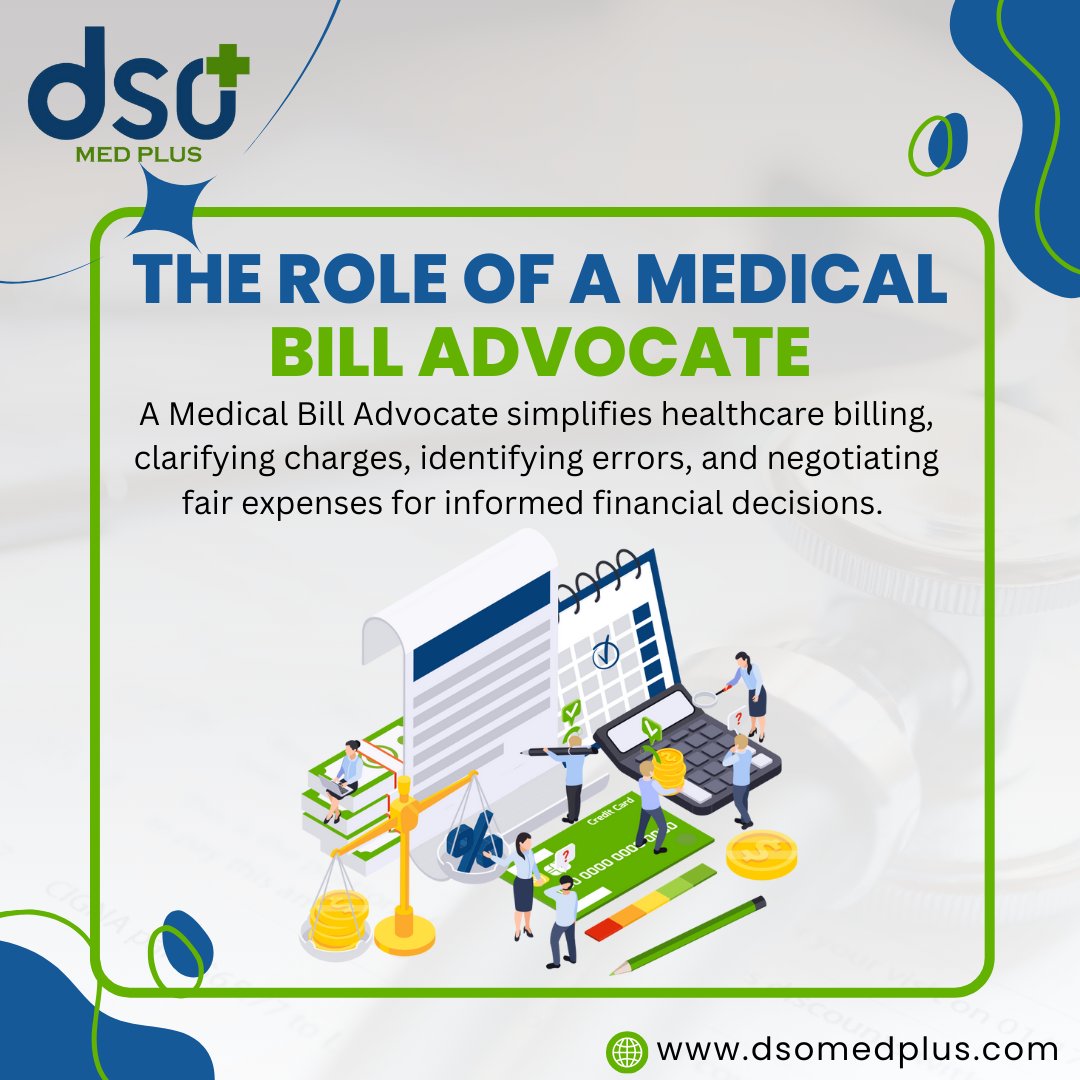 DsoMedplus's tweet photo. A Medical Bill Advocate simplifies healthcare billing, clarifying charges, identifying errors, and negotiating fair expenses for informed financial decisions. 
https://t.co/UNUSHgBou3
.
.
.
#MedicalBilling #HealthcareBilling #RevenueCycleManagement #MedicalCoding #Billing https://t.co/JIWnaU4Cd9