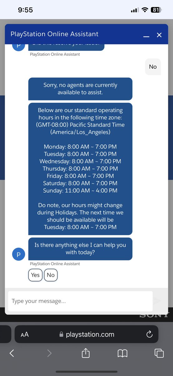 NizerRamirez's tweet photo. @AskPlayStation I’ve been trying to get in contact with customer Rep or live agent for 3 days now. It’s Tuesday now 10am yet I keep getting this when trying live chat. And when calling it’s saying call back during normal hours. This is horrible service. https://t.co/RUwokMQF3y
